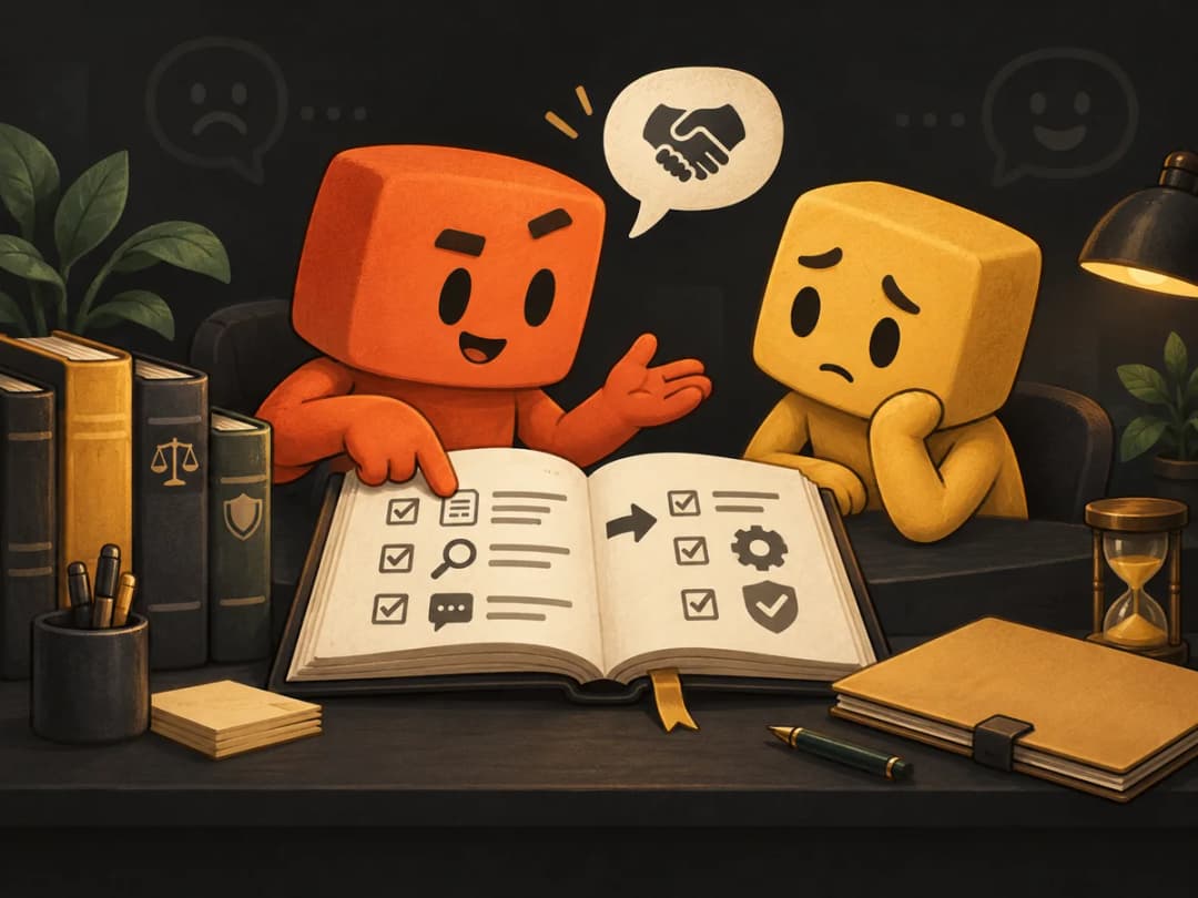 Our orange player mascot organising documents and finding a way forward